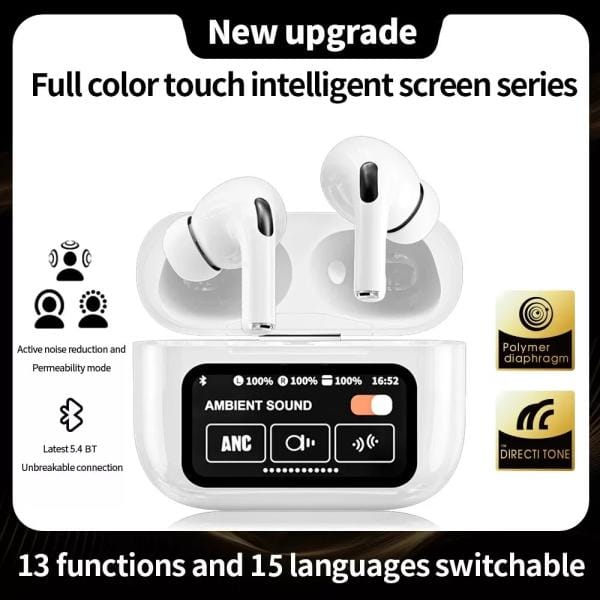 WHITE NEW A9 PRO APPLE AIRPODS ANC/ENC ZHONGKELQNXUN NOISE REDUCTION TOUCH CONTROL BLUETOOTH 5.4 WIRELESS EARBUDS - Image 2