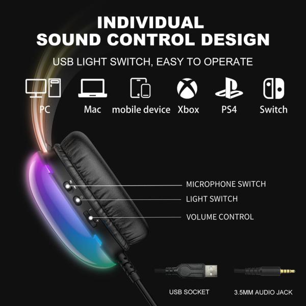 ONIKUMA-X25 PRO RGB HEAD BEAM WITH MIC 3.5MM DURABLE STEREO SURROUND GAMING HEADSET BLACK - Image 2