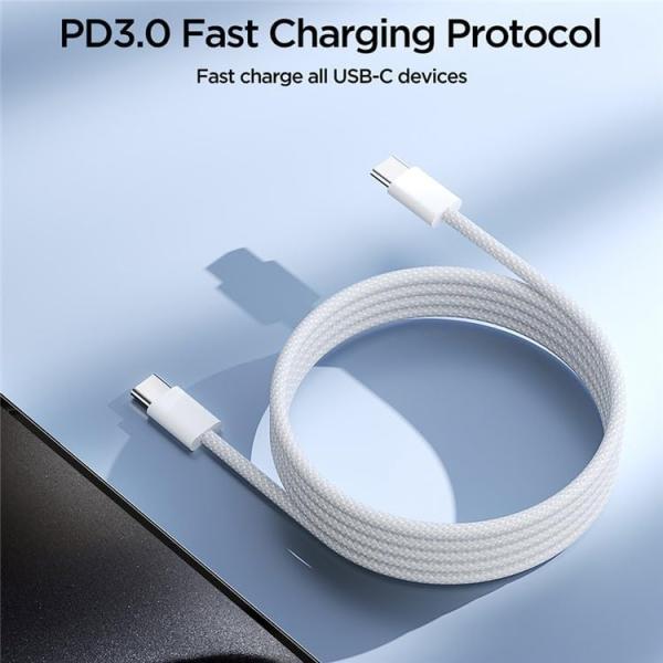 S-A45 BEN SERIES BRAIDED 60W FAST CHARGING DATA CABLE (TYPE-C TO TYPE-C) 1M-WHITE - Image 2