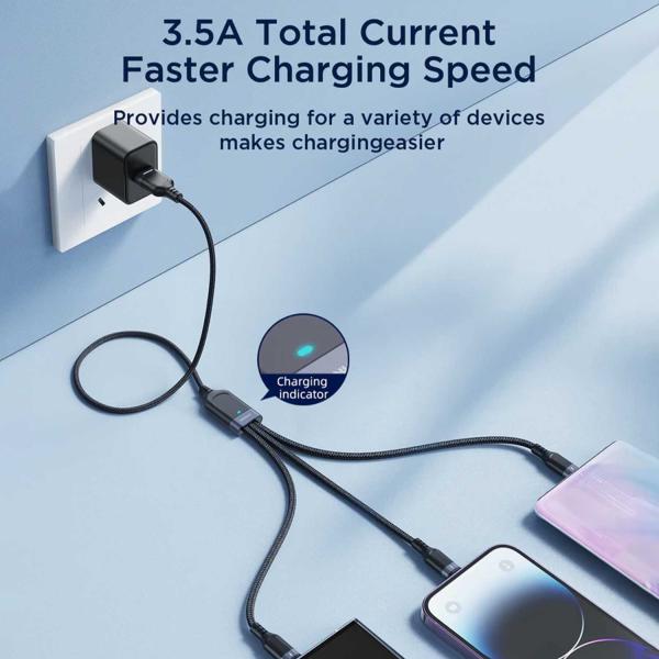 JOYROOM S-1T3018A18 Multi-Use 3.5A USB-A to Lightning+Type-C+Micro 3-in-1 Data Cable1 2m-Black - Image 2