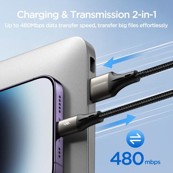 JOYROOM S-A25 LIGHT-SPEED SERIES 3A FAST CHARGING DATA CABLE (USB-A TO TYPE-C) 1.2M-BLACK - Image 2