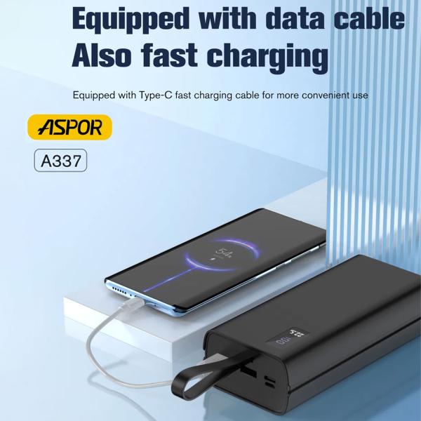 ASPOR A337 22.5W PD 30000MAH FAST CHARGE POWER BANK LCD DISPLAY BLACK - Image 2