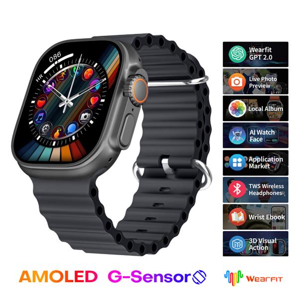HK10 ULTRA 3 2.02 AMOLED DISPLAY G-SENSOR AI FEATURES WITH WEARFIT PRO APP 2 STRAPS BLACK - Image 2