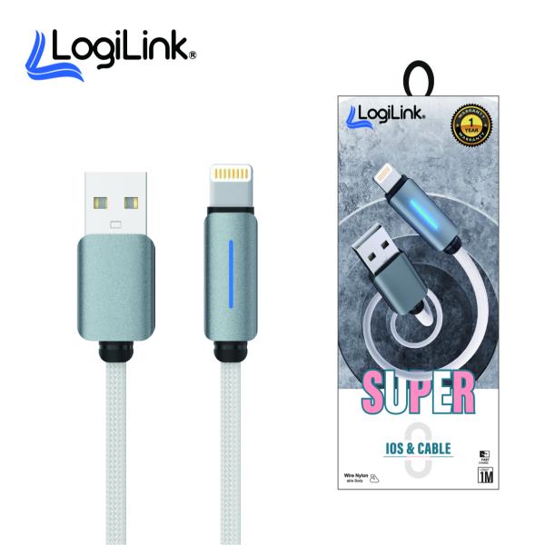 Logilink Usb To Lightning Nylon Fast Charging Data Cable With Light 1m (1 Year Warranty) White - Image 2