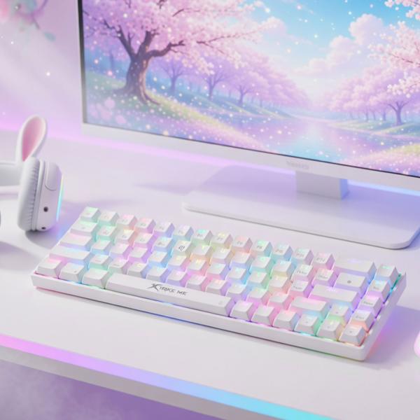 XTRIKE ME GK-995W WH 68 KEYS WIRELESS 2.4G BT5.2 TRI MODE GAMING MECHANICAL KEYBOARD WHITE - Image 2