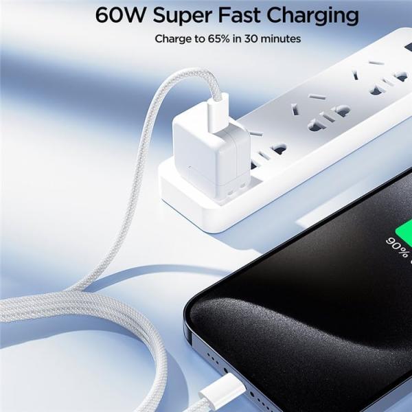 S-A45 BEN SERIES BRAIDED 60W FAST CHARGING DATA CABLE (TYPE-C TO TYPE-C) 1M-WHITE - Image 3