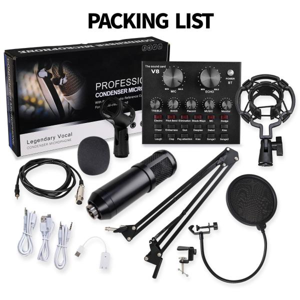 V10 BM-800 PODCAST CONDENSER MICROPHONE SET WITH LIVE SOUND CARD, RECHARGEABLE 12 KINDS OF AUXILIARY BACKGROUND FOR KARAOKE SINGING, YOUTUBE RECORDING MIC - Image 3