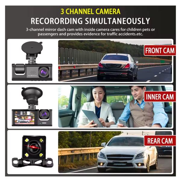 Y16 3 CHANNEL DASH CAM HD 1080P (170° ULTRA-WIDE-ANGLE A+ LENS) FRONT REAR VIDEO - Image 3