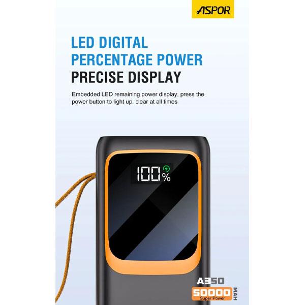 ASPOR A350 22.5W 50000MAH FAST CHARGING TYPE-C MICRO IOS 7 OUTPUT WITH BUILT-IN FLASHLIGHT POWER BANK - Image 3