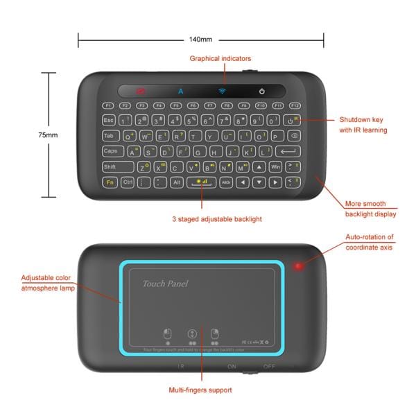 H20 UNIVERSAL MINI BACKLIGHT TOUCHPAD WIRELESS KEYBOARD AIR MOUSE CONTROLLER - Image 3
