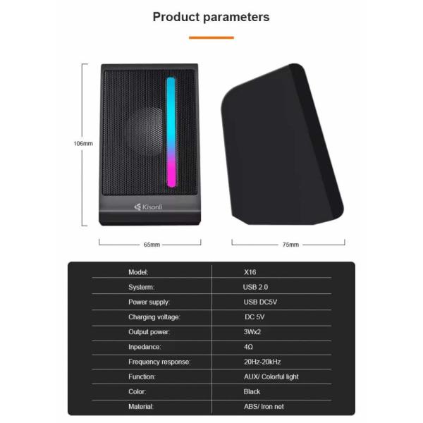 KISONLI X16 MINI USB 2.0 PORTABLE SPEAKER FOR LAPTOP PC WITH RGB LIGHT - Image 4