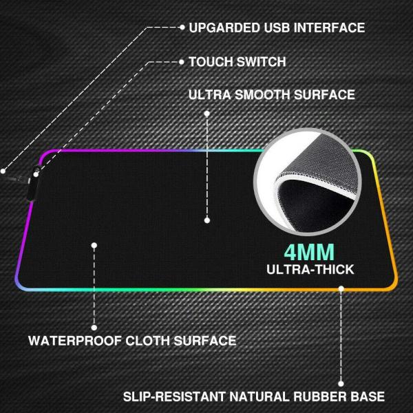 Rgb Gaming Mouse Pad Large (800×300×4mm) Led Mousepad With Non-Slip Rubber Base Soft Pad - Image 4