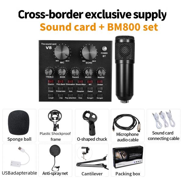 V10 BM-800 PODCAST CONDENSER MICROPHONE SET WITH LIVE SOUND CARD, RECHARGEABLE 12 KINDS OF AUXILIARY BACKGROUND FOR KARAOKE SINGING, YOUTUBE RECORDING MIC - Image 4