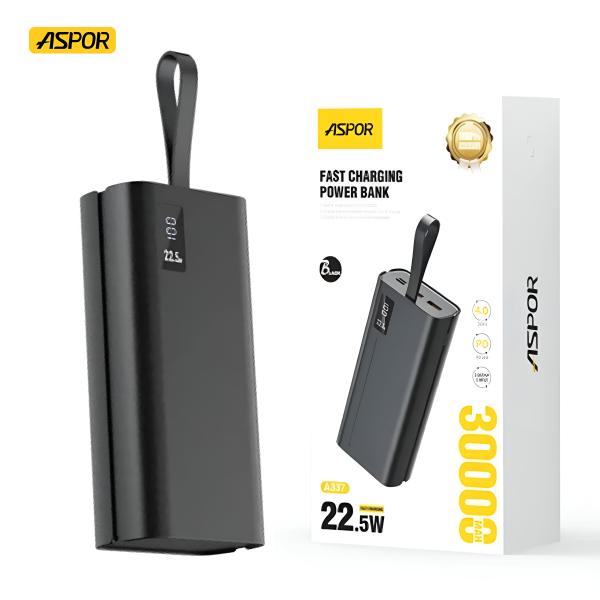 ASPOR A337 22.5W PD 30000MAH FAST CHARGE POWER BANK LCD DISPLAY BLACK - Image 4