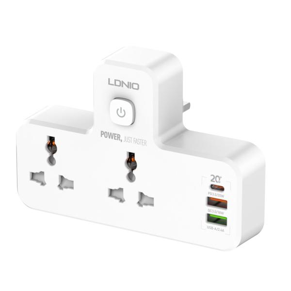 LDNIO SC2311 20W PD FAST CHARGING 2500W POWER EXTENSION TOUCH NIGHT LAMP 2 SOCKETS 1 USB-C +2 USB-A