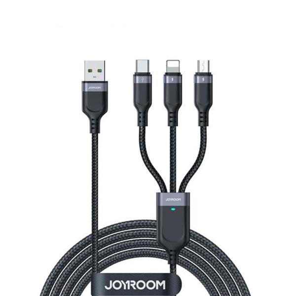 JOYROOM S-1T3018A18 Multi-Use 3.5A USB-A to Lightning+Type-C+Micro 3-in-1 Data Cable1 2m-Black