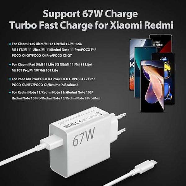 XIAOMI 67W EU PLUG QC3.0 FAST QUICK WALL TURBO CHARGER WITH CABLE - Image 4