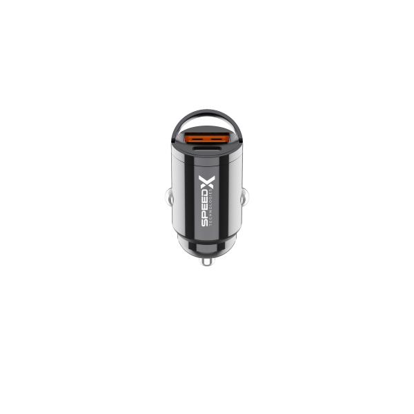 SPEED-X SX-C41 MINI 48W PD + QC DUAL-PORT ALUMINIUM CAR CHARGER - Image 2