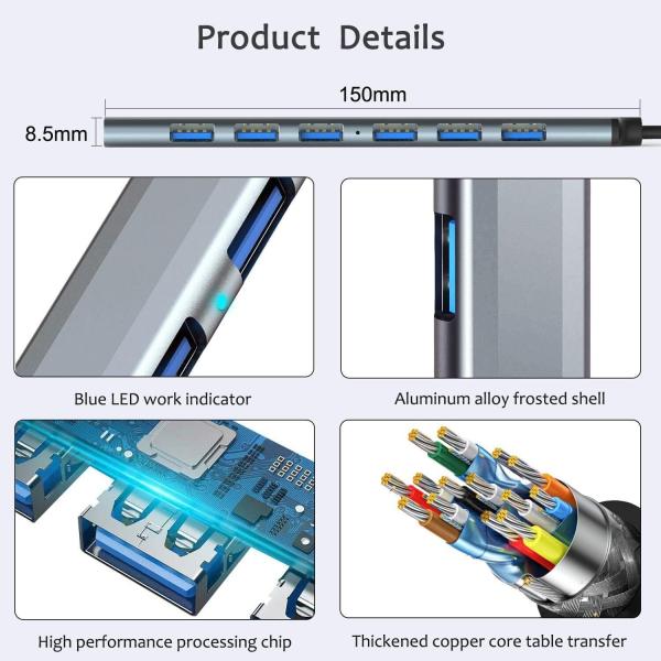 Speed-x 7 Port 2 In 1 Usb 3.0 Ultra Slim Portable Hub Aluminum Alloy - Image 2