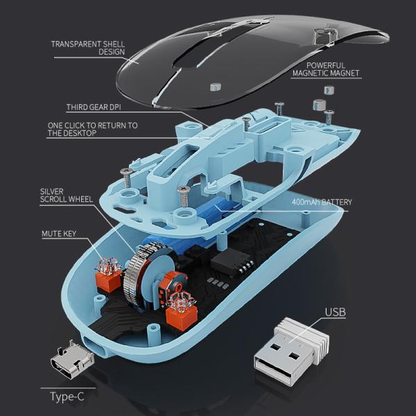 NEW TRANSPARENT M-10A WIRELESS + BLUETOOTH DUAL MODE RECHARGEABLE MOUSE - Image 3